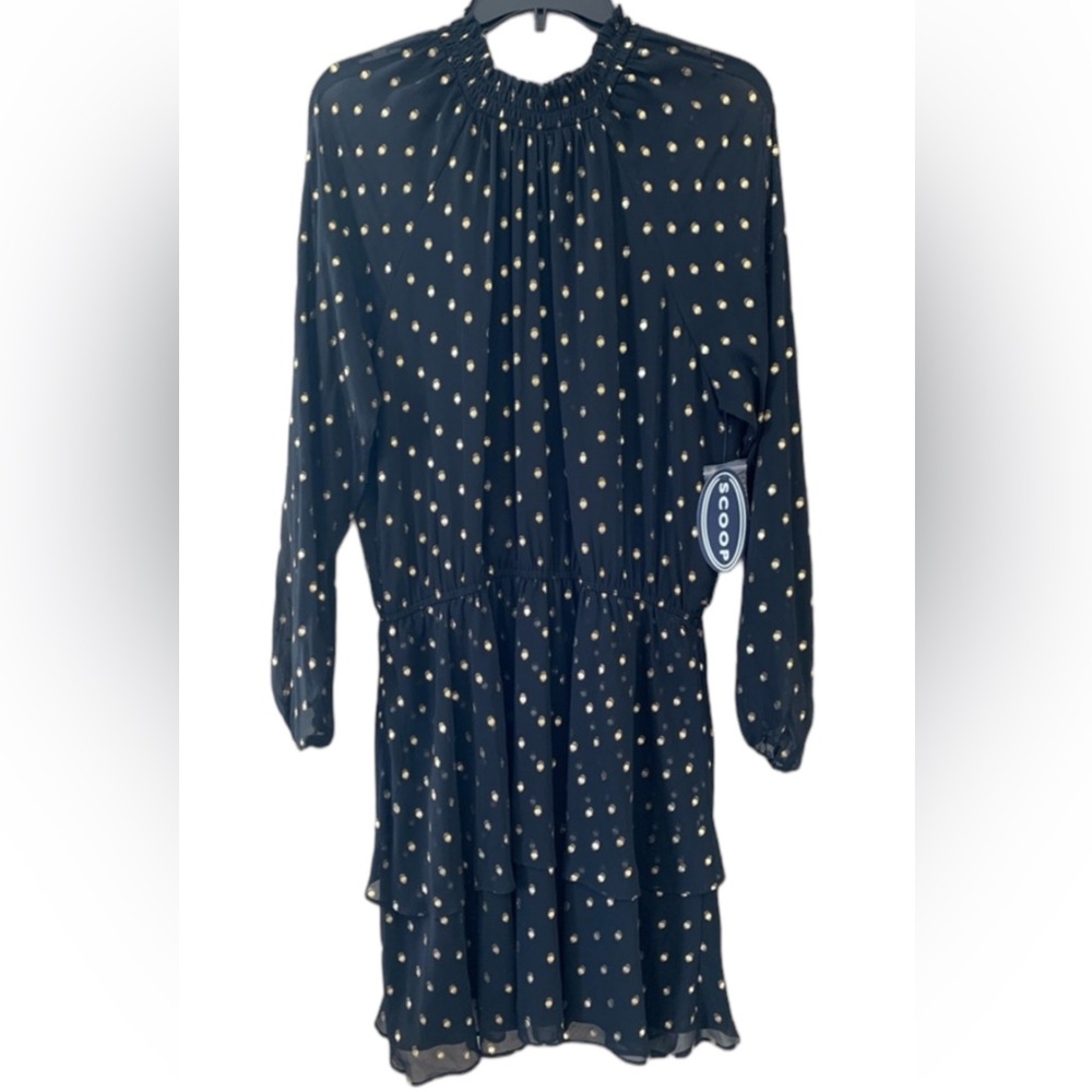 ❣️Scoop NYC Women’s HOLIDAY Gold Dotted Black Dress NWT Size L❣️
